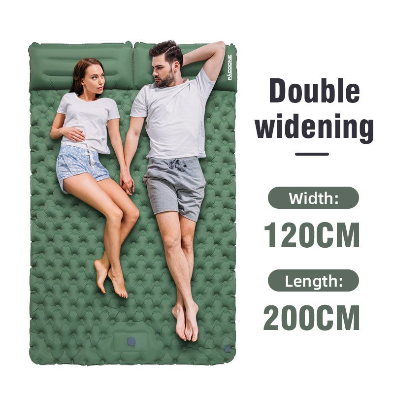 Self-Inflating Double Air Mattress with Integrated Pillow Pump for Camping