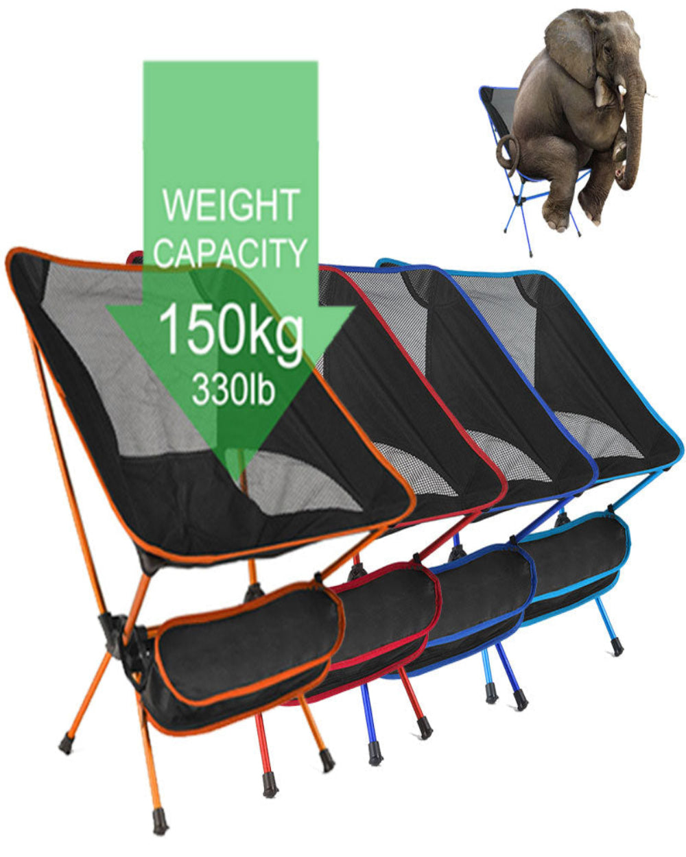 Lightweight Camping Chair with Aluminum Frame and 150kg Capacity, Includes Carry Bag