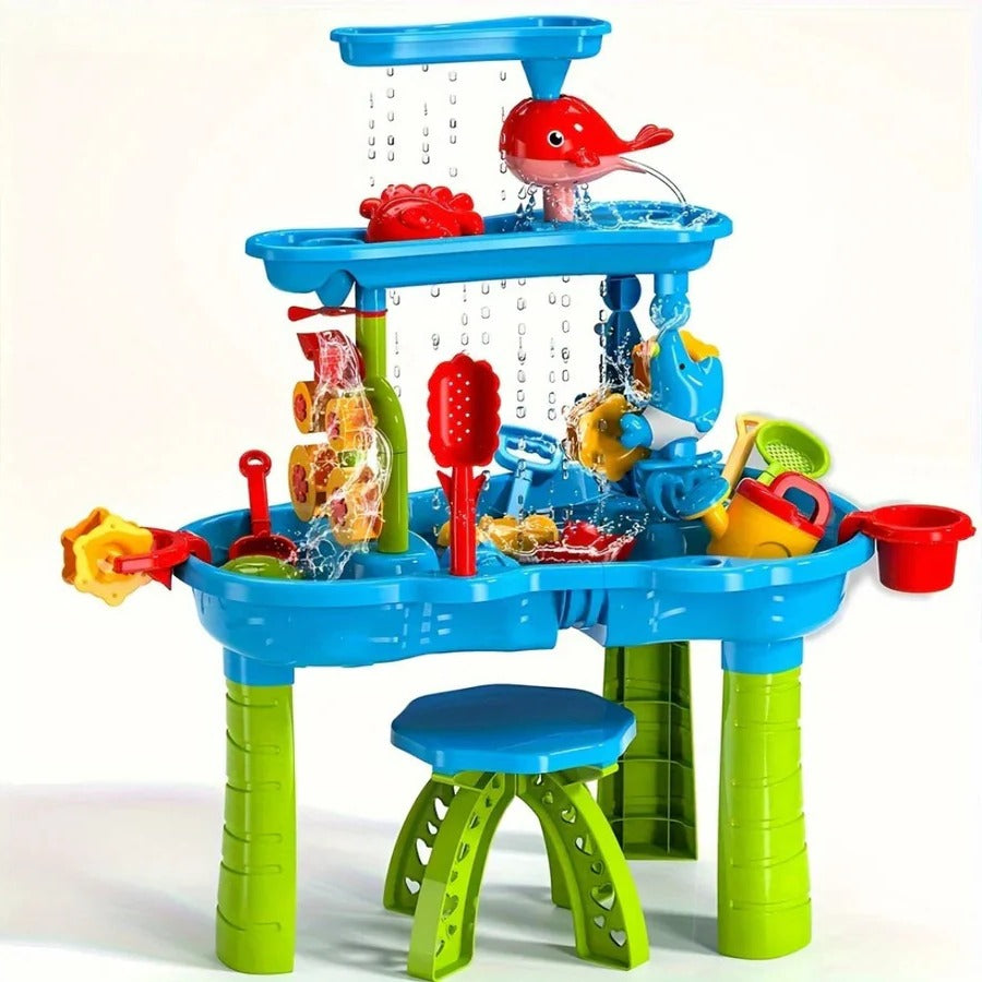 Multi-Section Sand and Water Activity Table for Outdoor Kids Play