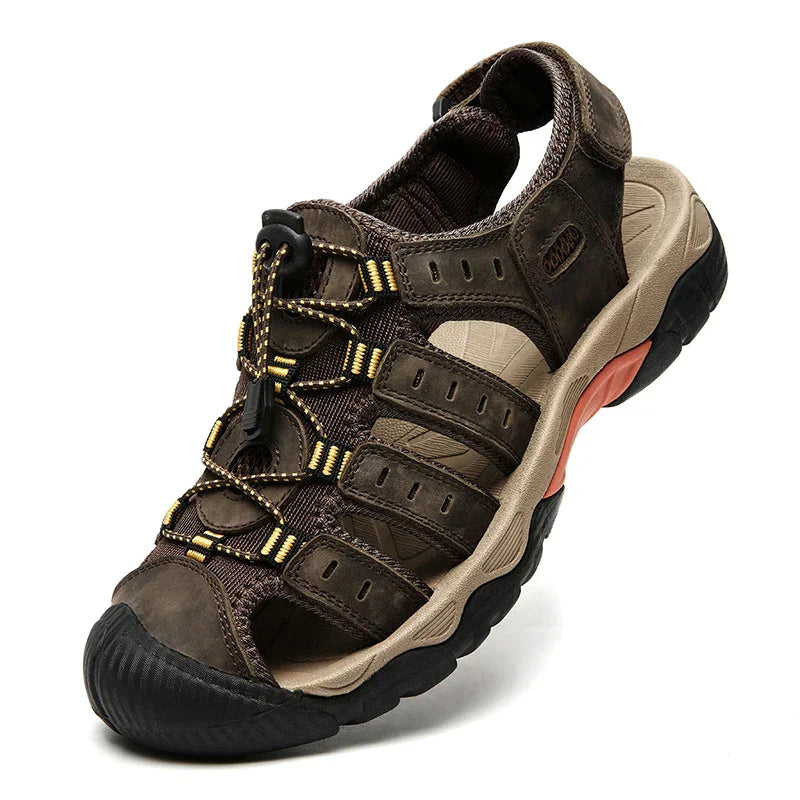 Men's Hiking Sandals – Genuine Leather with Elastic Strap for Summer