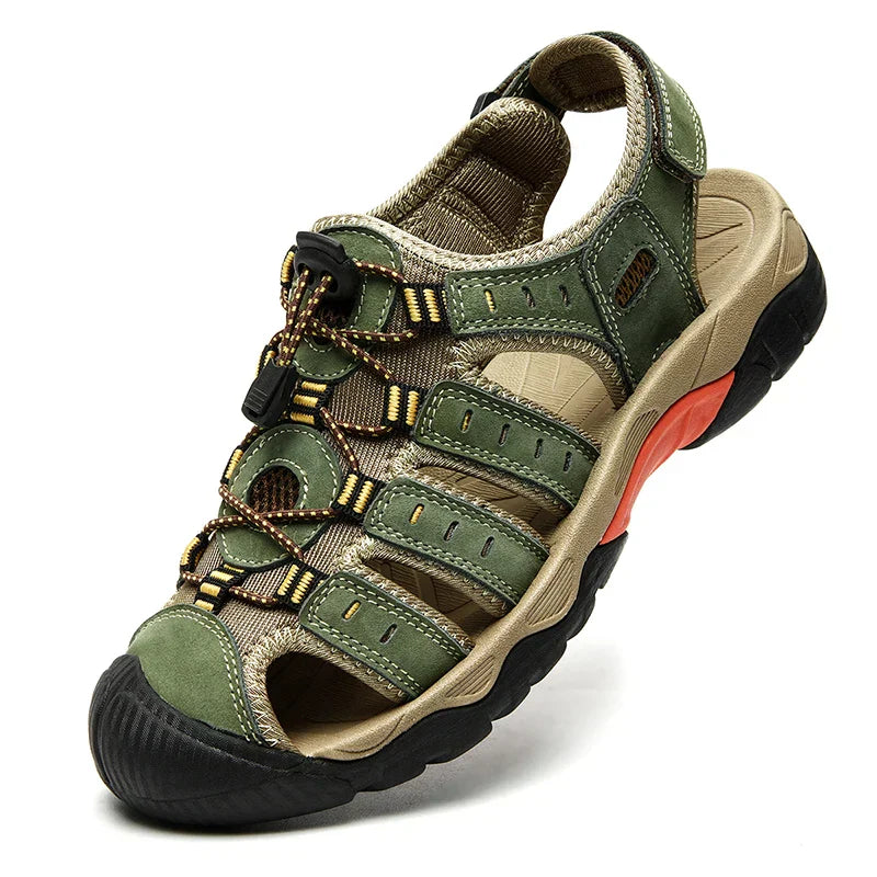 Men's Hiking Sandals – Genuine Leather with Elastic Strap for Summer