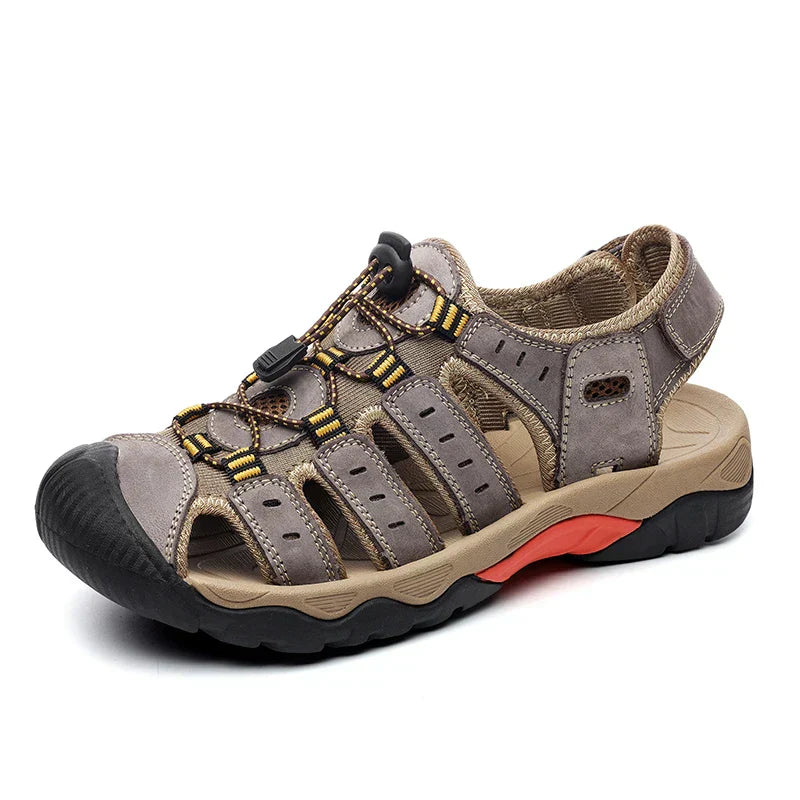 Men's Hiking Sandals – Genuine Leather with Elastic Strap for Summer