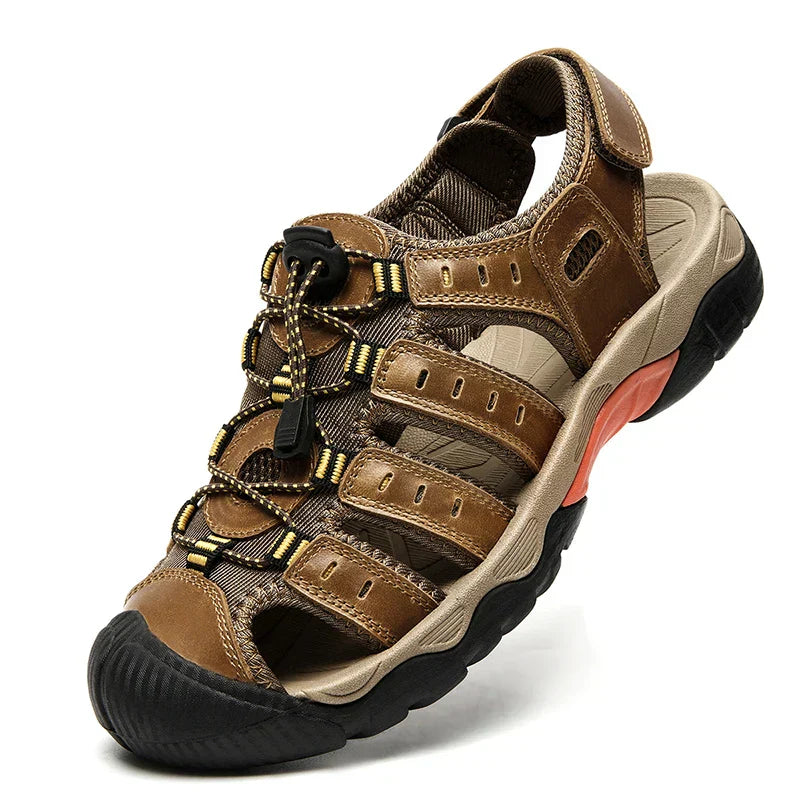Men's Hiking Sandals – Genuine Leather with Elastic Strap for Summer
