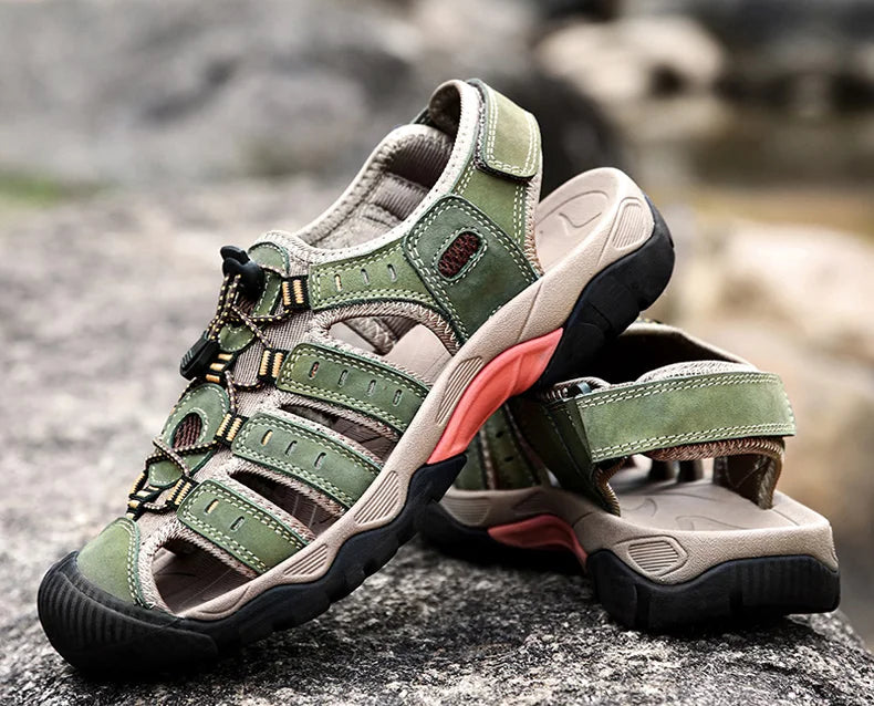 Men's Hiking Sandals – Genuine Leather with Elastic Strap for Summer