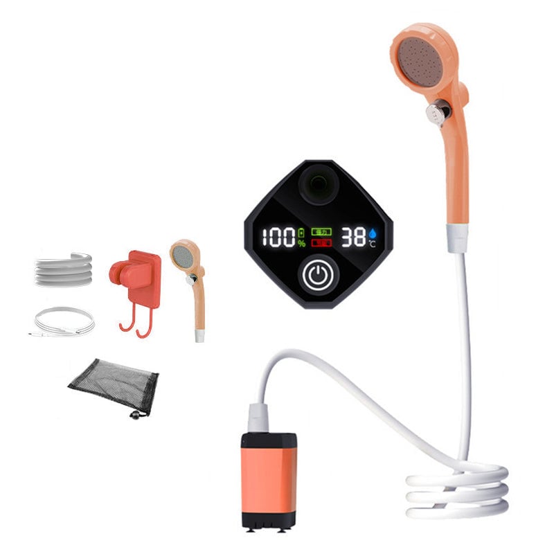 Portable Camping Shower Pump with LED Display – Rechargeable Outdoor Use for Hiking and Beach