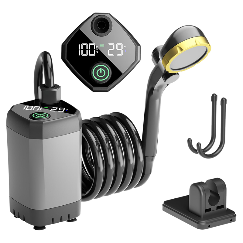 Portable Camping Shower Pump with LED Display – Rechargeable Outdoor Use for Hiking and Beach