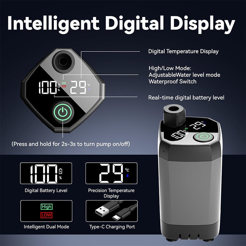 Portable Camping Shower Pump with LED Display – Rechargeable Outdoor Use for Hiking and Beach