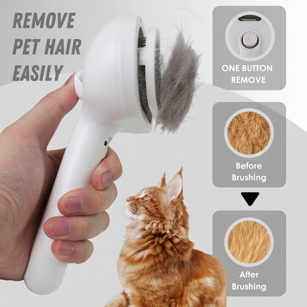 Self-Cleaning Pet Care Brush with Massage and Mist Features
