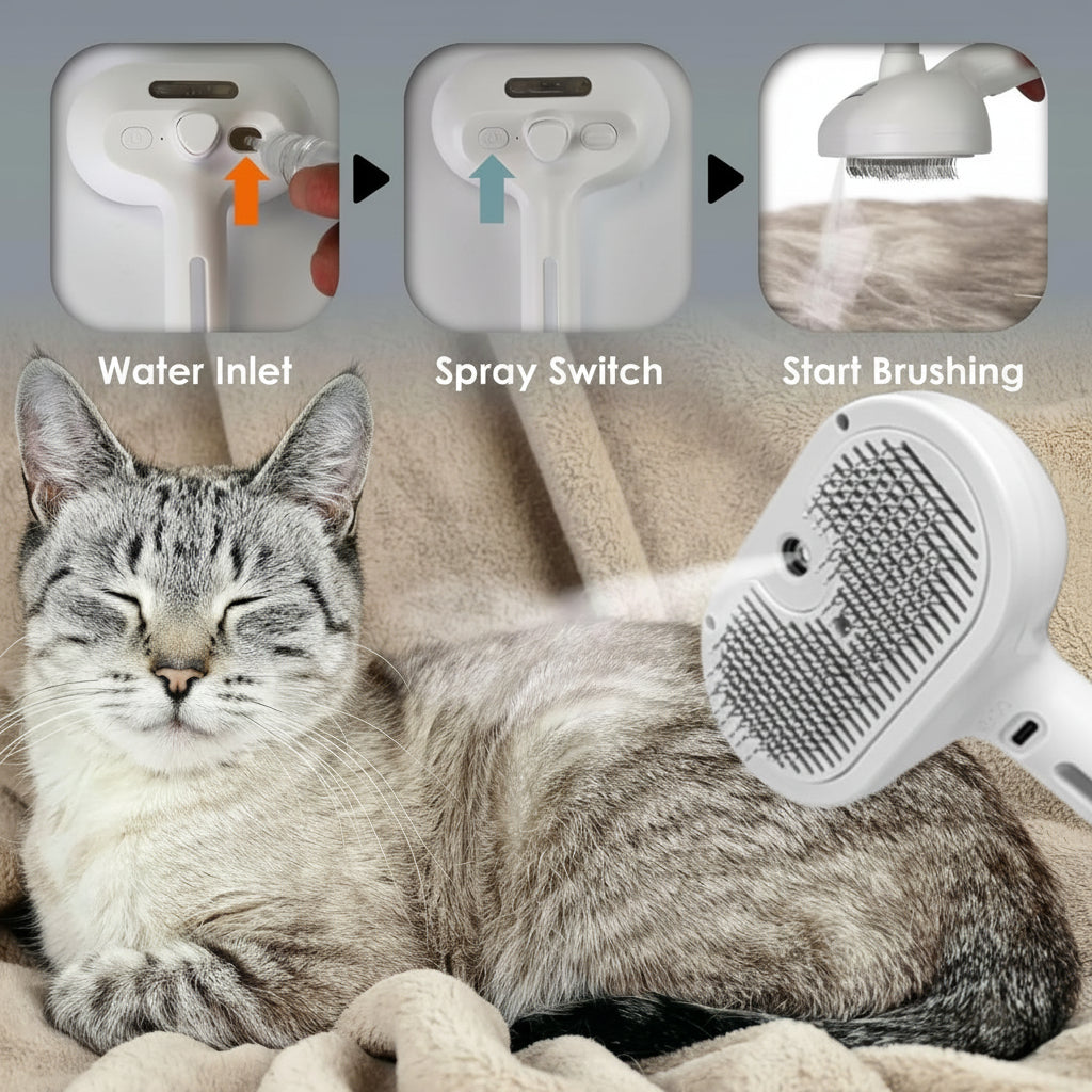Self-Cleaning Pet Care Brush with Massage and Mist Features