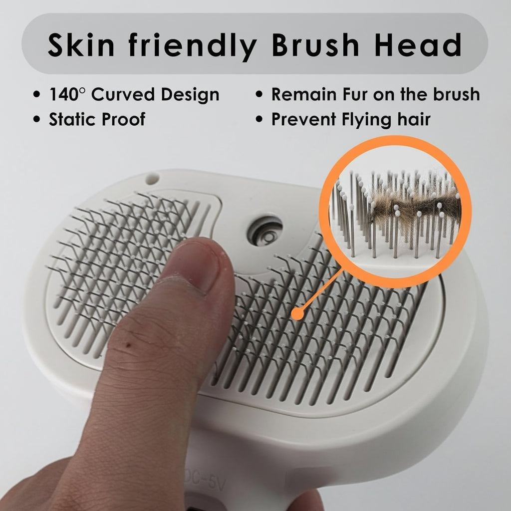 Self-Cleaning Pet Care Brush with Massage and Mist Features
