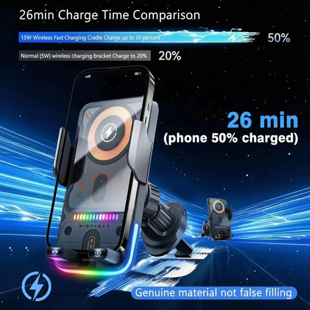Smartphone Charging Car Mount with Auto Clamp and Vent Attachment
