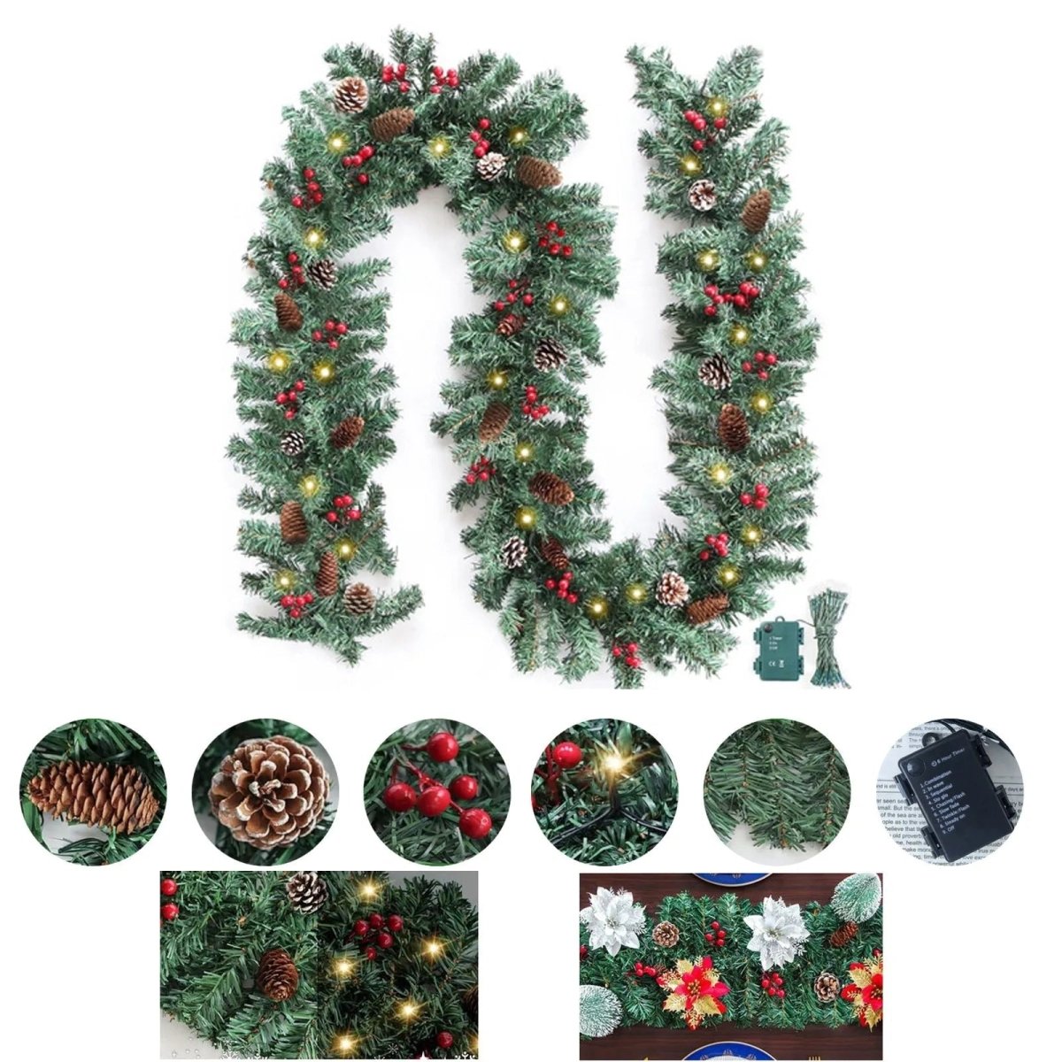 TwinkleFest Illuminated Holiday Garland with Timer Feature