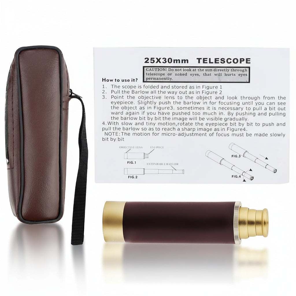 Compact Leather-Wrapped Telescope with 25x Magnification