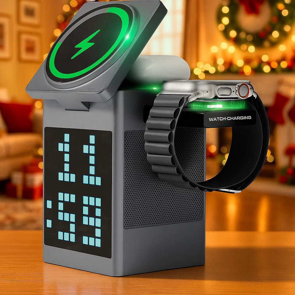 TrioPower Wireless Charging Hub with Bluetooth Speaker & Clock