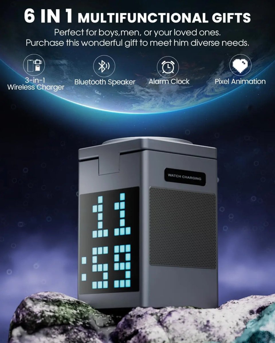 TrioPower Wireless Charging Hub with Bluetooth Speaker & Clock