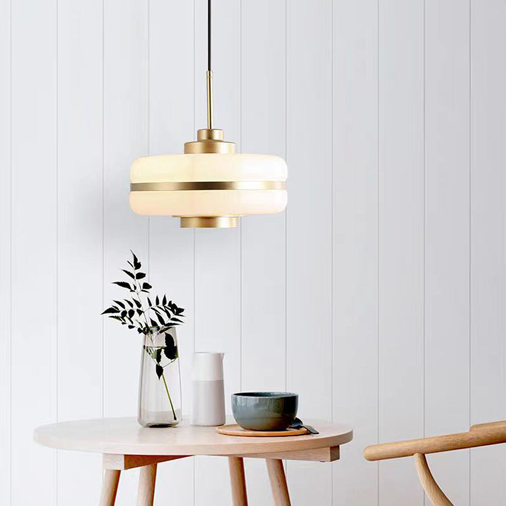 Elegant Glass and Metal Pendant Light with Warm LED Embrace