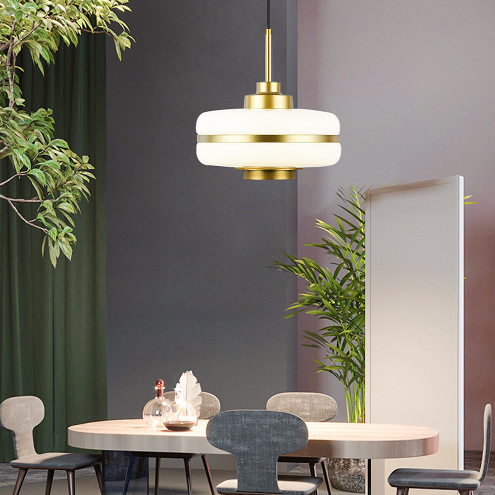 Elegant Glass and Metal Pendant Light with Warm LED Embrace
