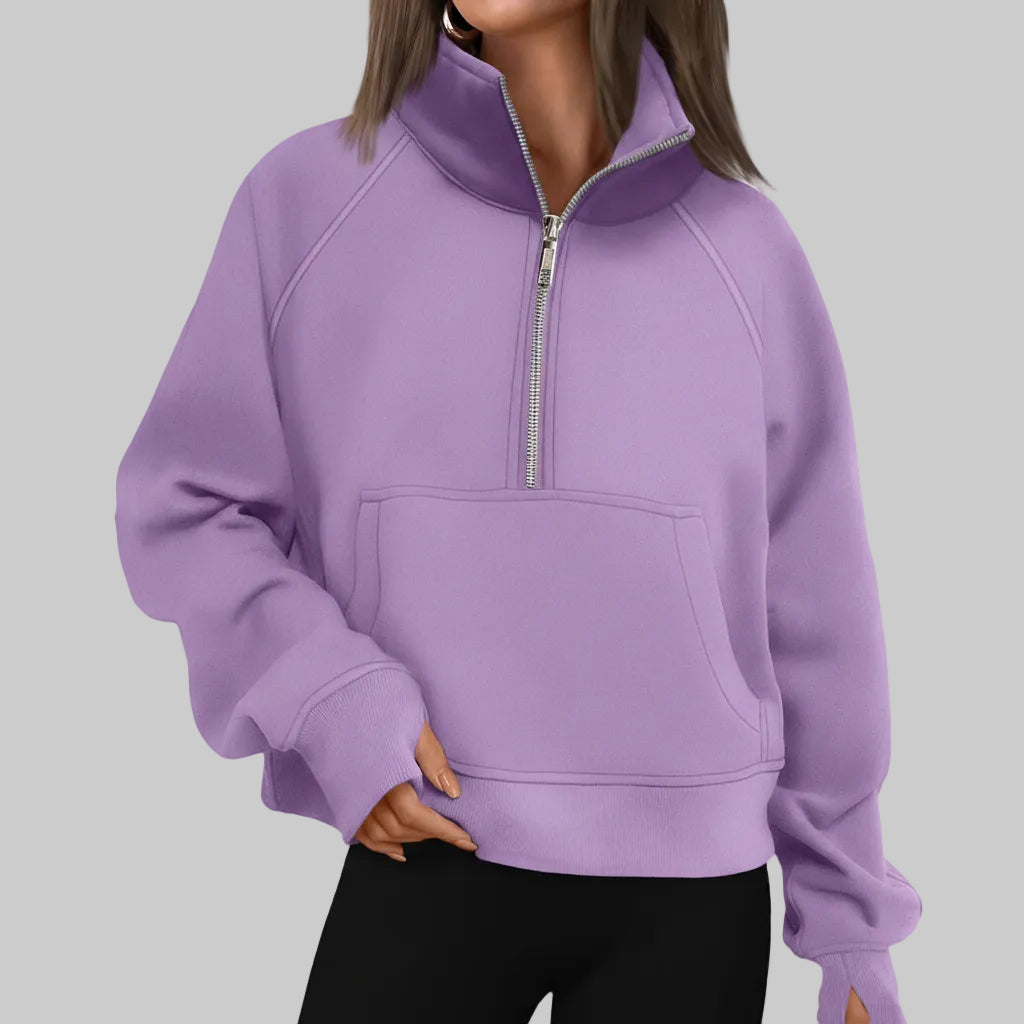 Chic Cropped Fleece Half Zip Sweatshirt for Daily Comfort
