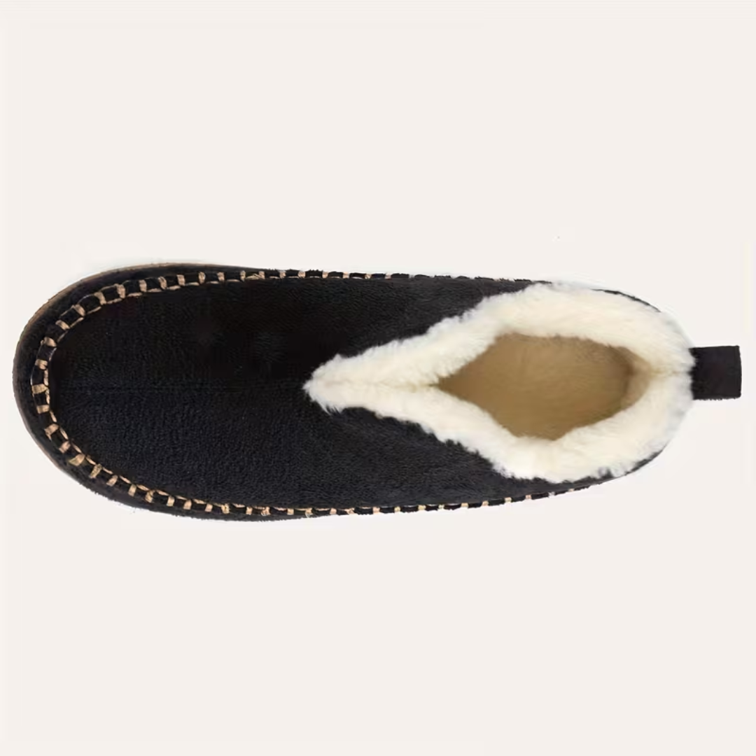 Non-Slip Fleece Slippers for Seniors with V-Neck Design