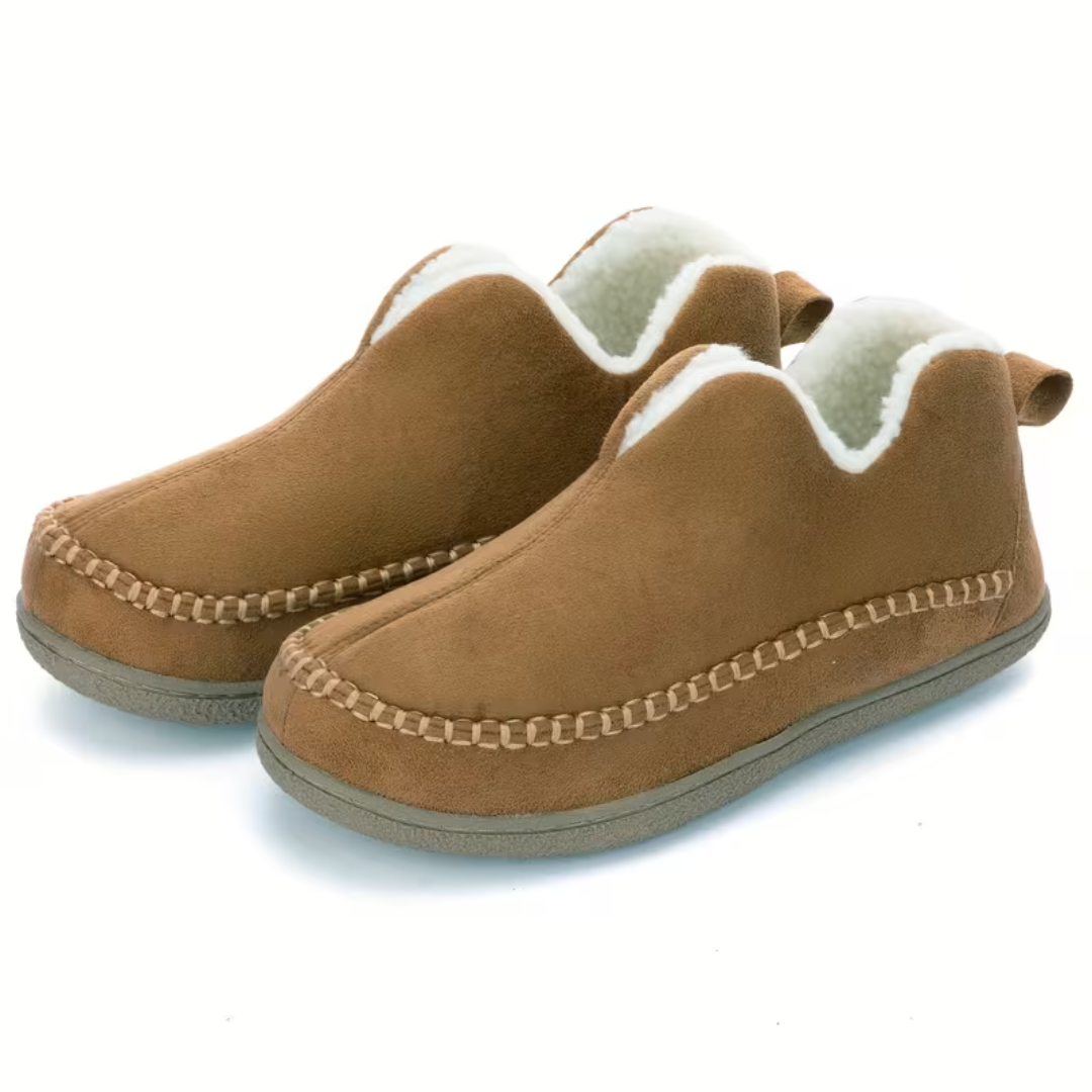 Non-Slip Fleece Slippers for Seniors with V-Neck Design