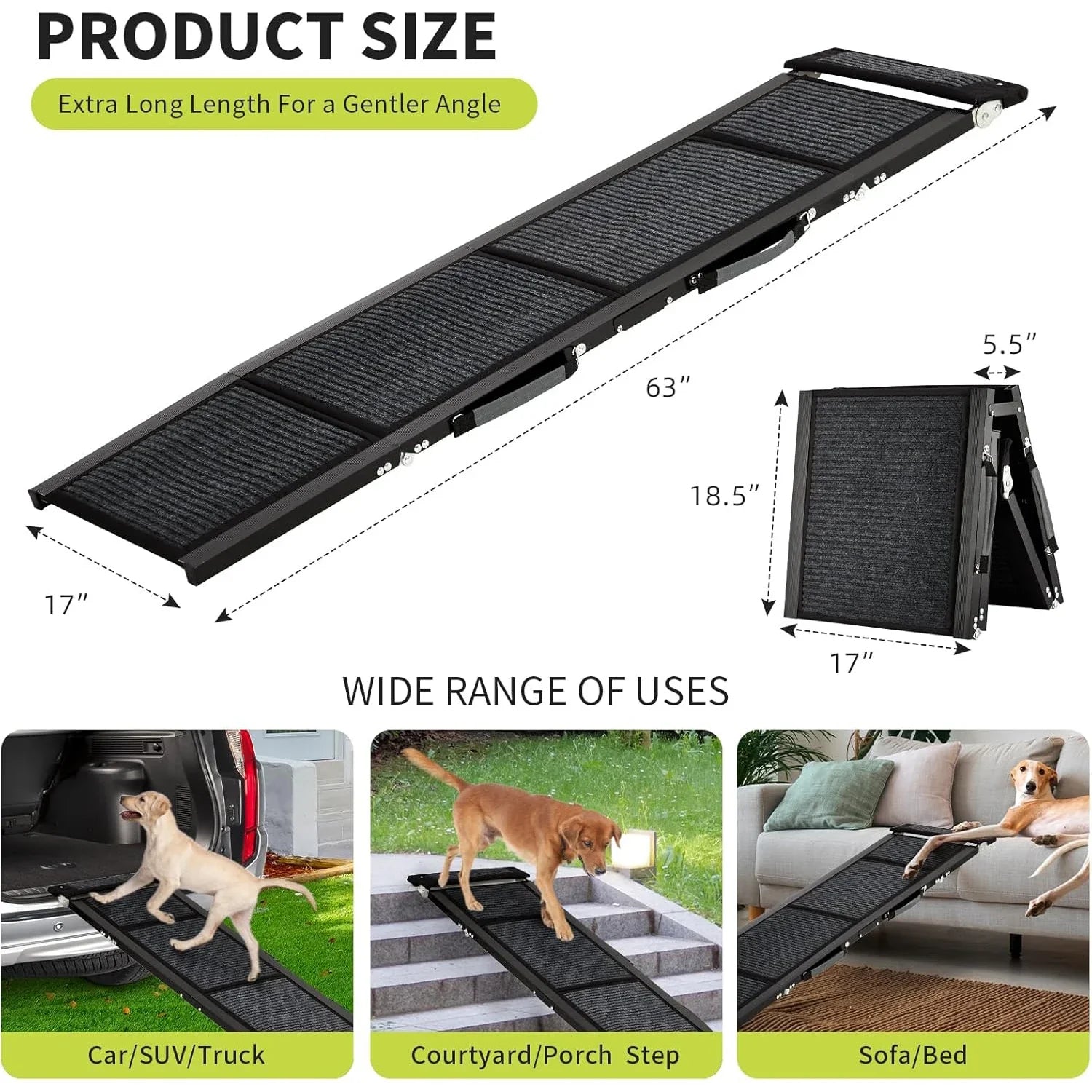 Folding Dog Ramp for Bed and Car – Lightweight, Non-Slip Pet Access