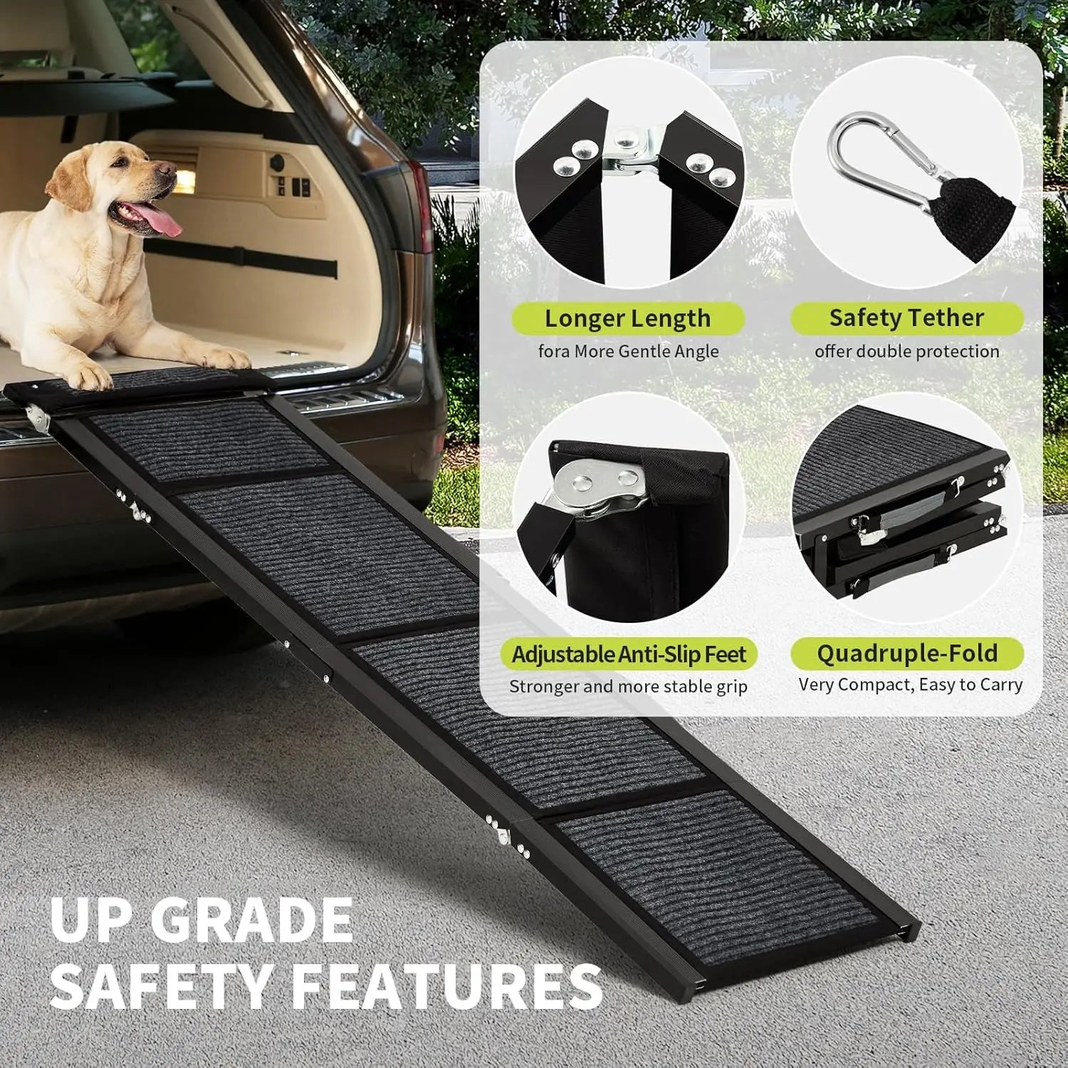Dog Ramp for Vehicles | Foldable Quad Design with Non-Slip Surface for Large Breeds