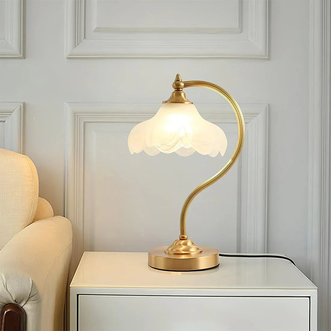 Elegant Floral Glass Table Lamp with Dimmable Feature