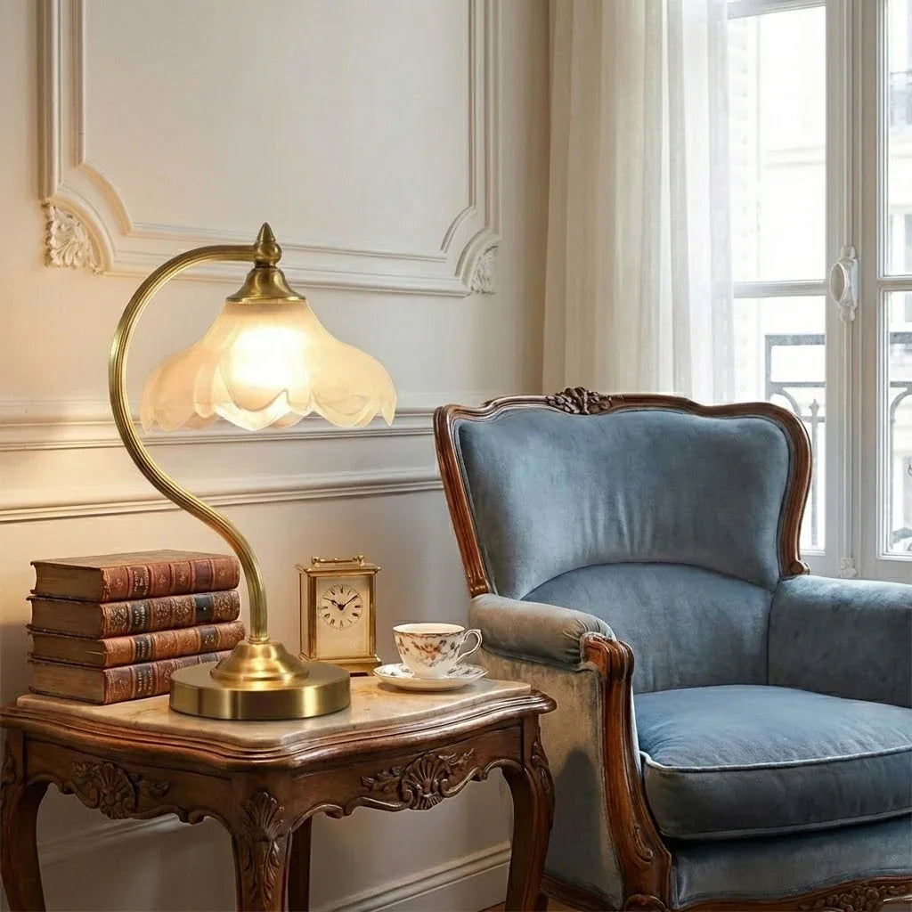 Elegant Floral Glass Table Lamp with Dimmable Feature