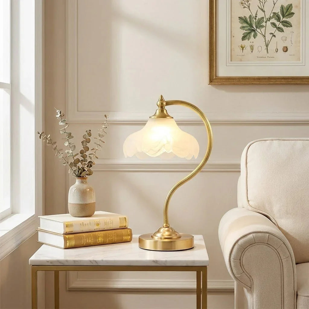 Elegant Floral Glass Table Lamp with Dimmable Feature