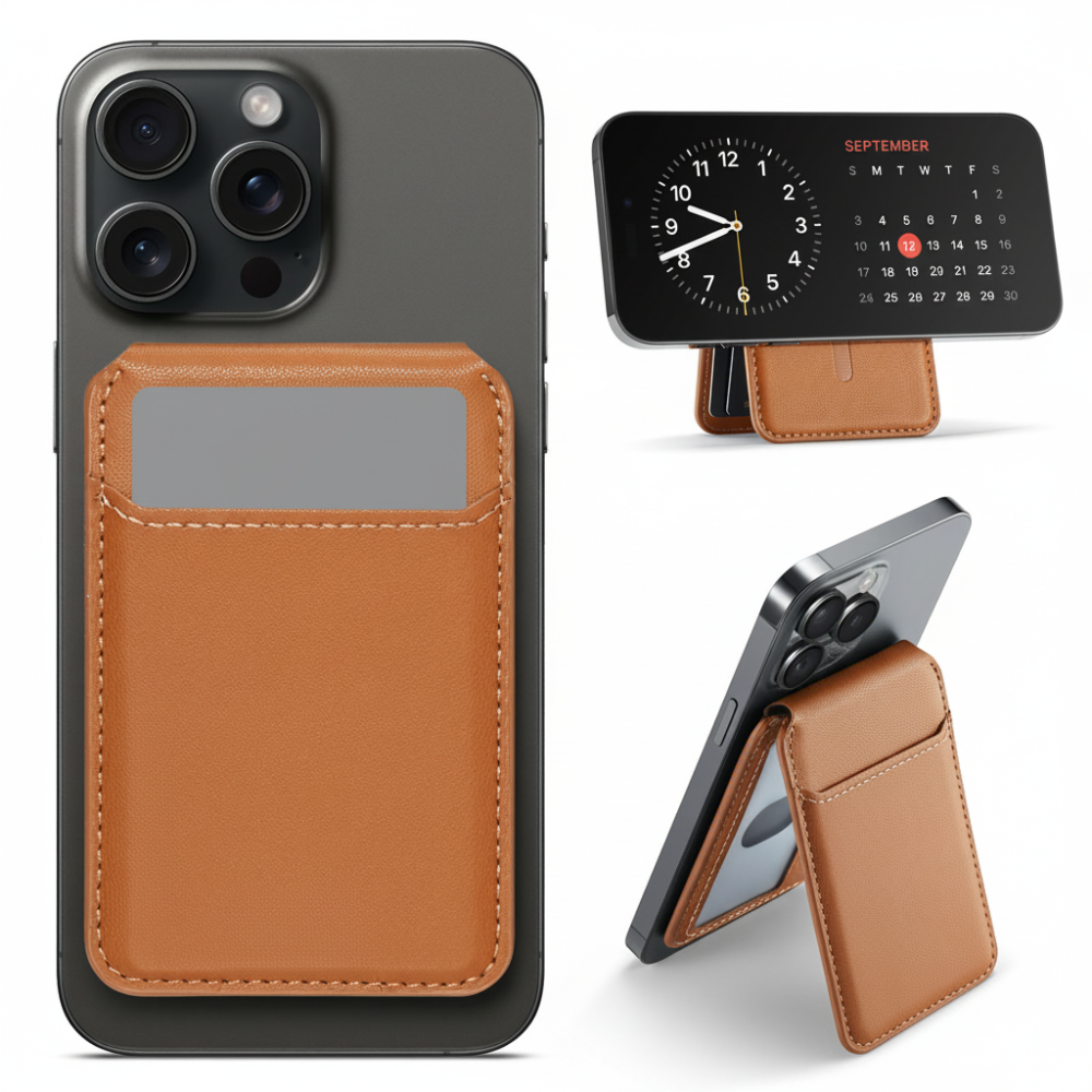 Slim Magnetic Card Holder with Adjustable Stand and Tracker
