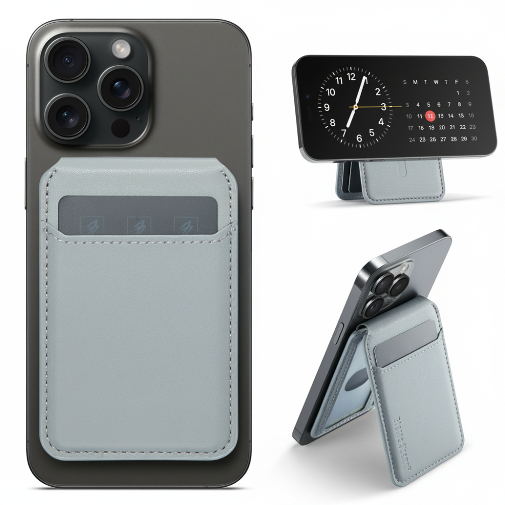 Slim Magnetic Card Holder with Adjustable Stand and Tracker
