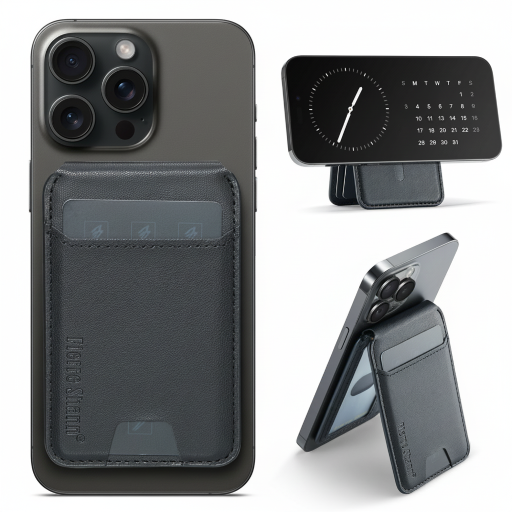 Slim Magnetic Card Holder with Adjustable Stand and Tracker