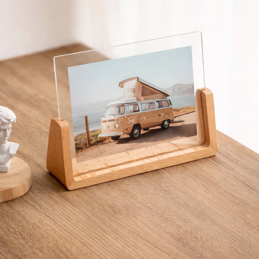 Elegant Acrylic Frame with Sturdy Wooden Base