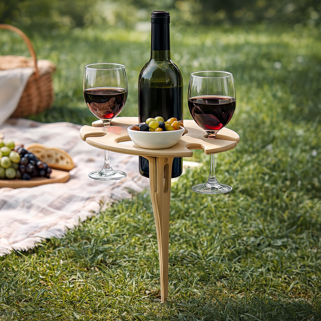 Compact Outdoor Wine Stand with Snack Tray