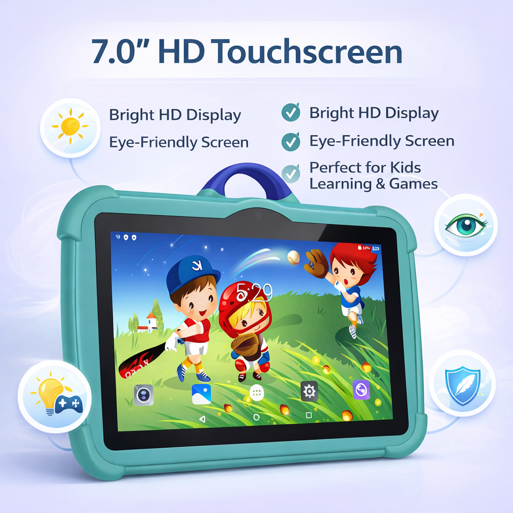 Android 13 Kids Tablet with Quad-Core, 4GB RAM, 64GB Storage & Shockproof Case