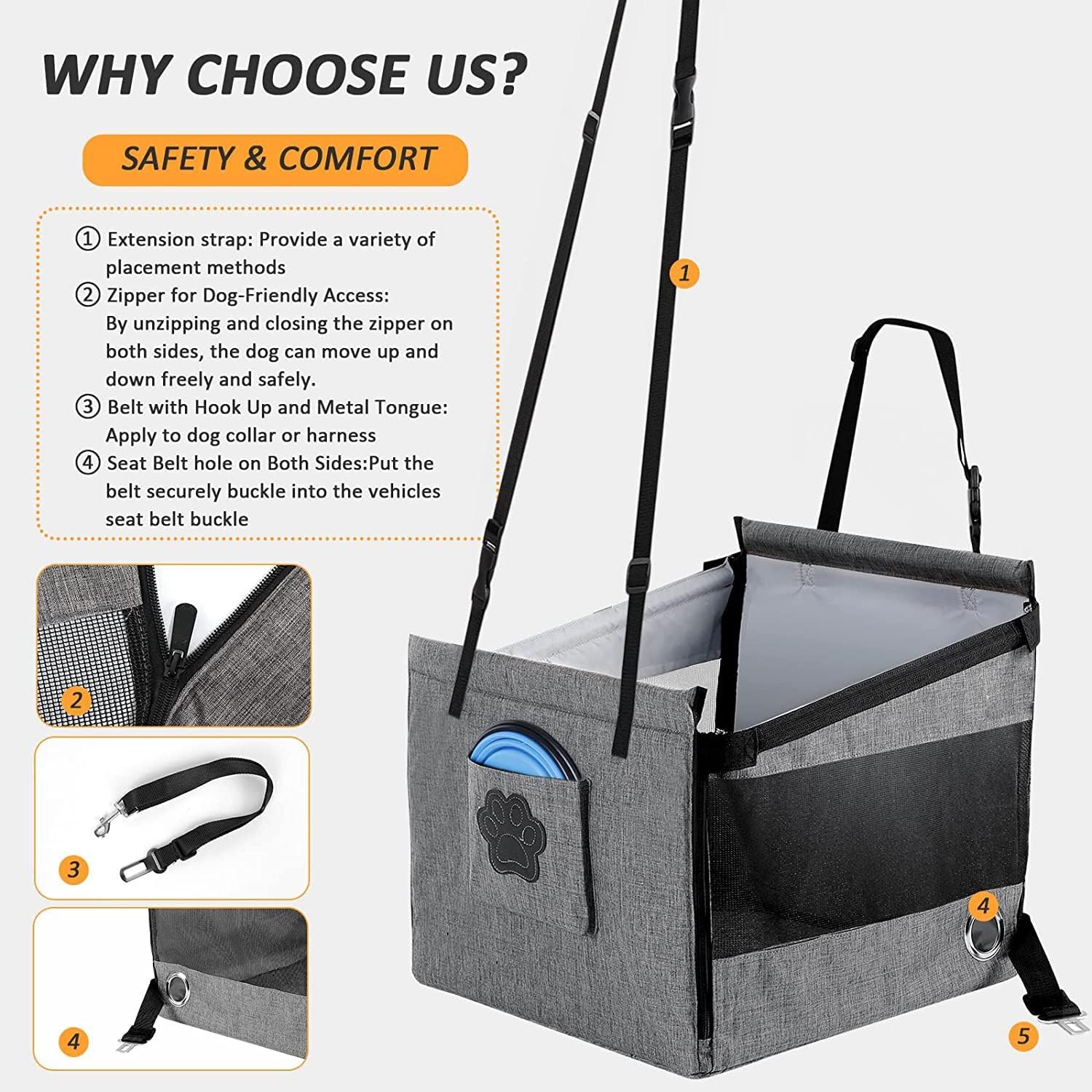 Portable Car Seat for Dogs and Cats – Waterproof and Spacious Design