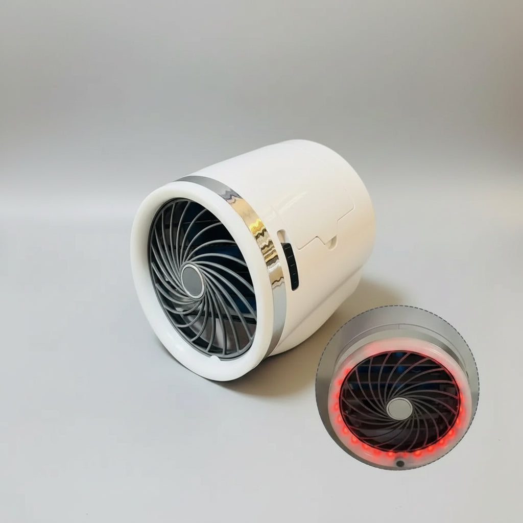Compact Cooling Fan with LED Illumination and Reusable Ice Packs