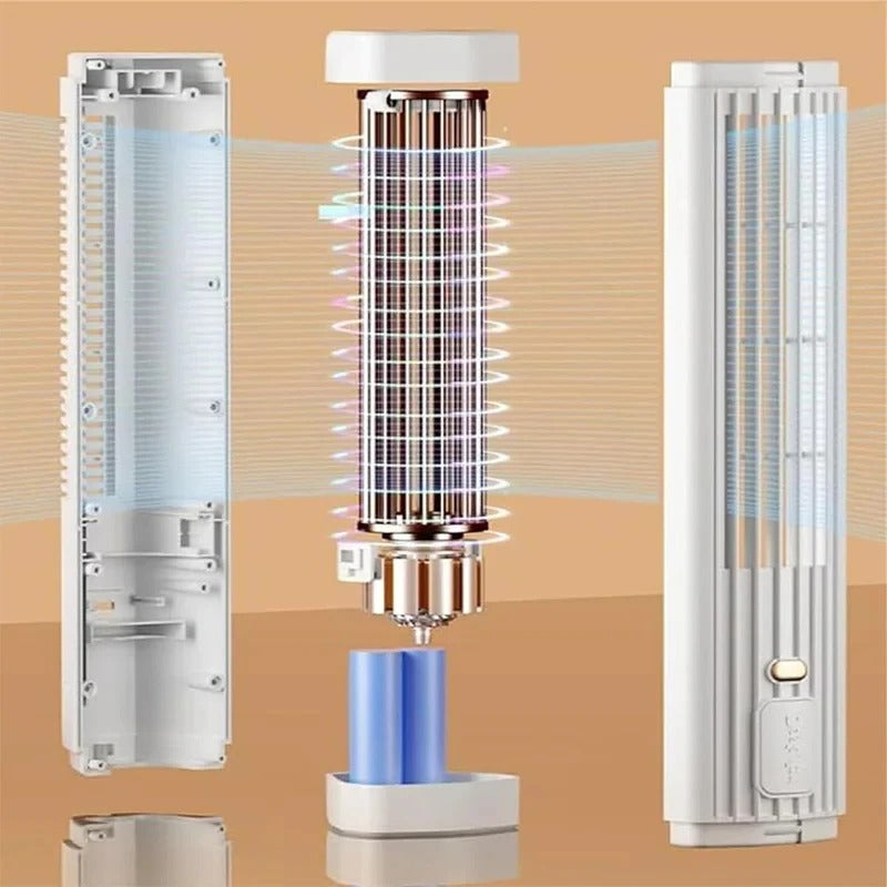 Bladeless Tower Fan with USB Rechargeable Battery – Compact Air Conditioner for Home and Office