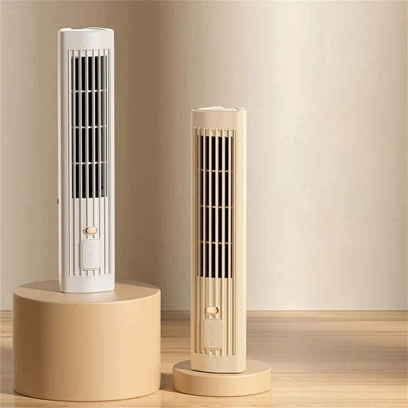 Bladeless Tower Fan with USB Rechargeable Battery – Compact Air Conditioner for Home and Office