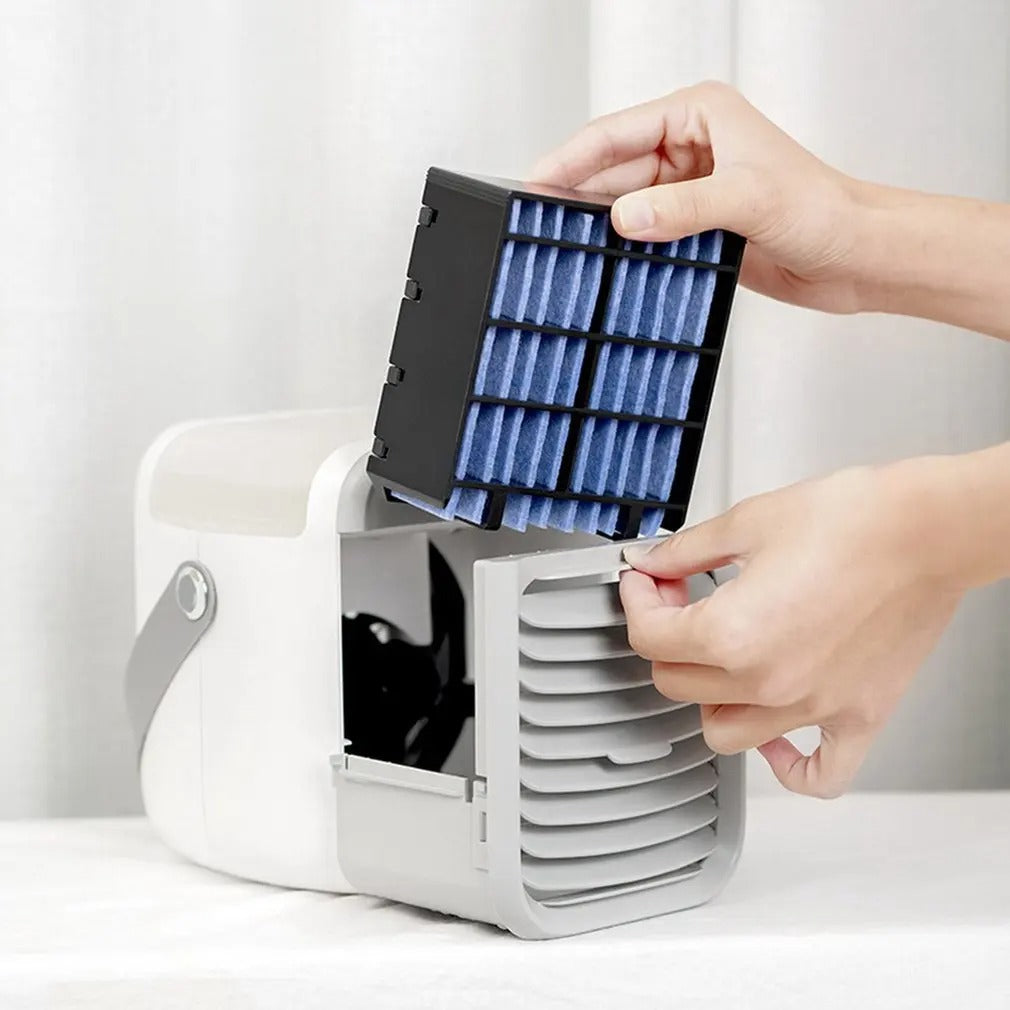 Compact USB Rechargeable Air Cooler Fan – 3-in-1 Cooling, Fan & Humidifier