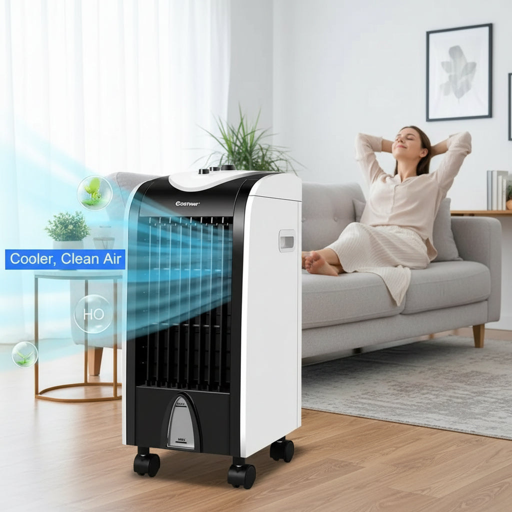 Compact 3-in-1 Evaporative Air Cooler with Refillable Tank for Home and Office