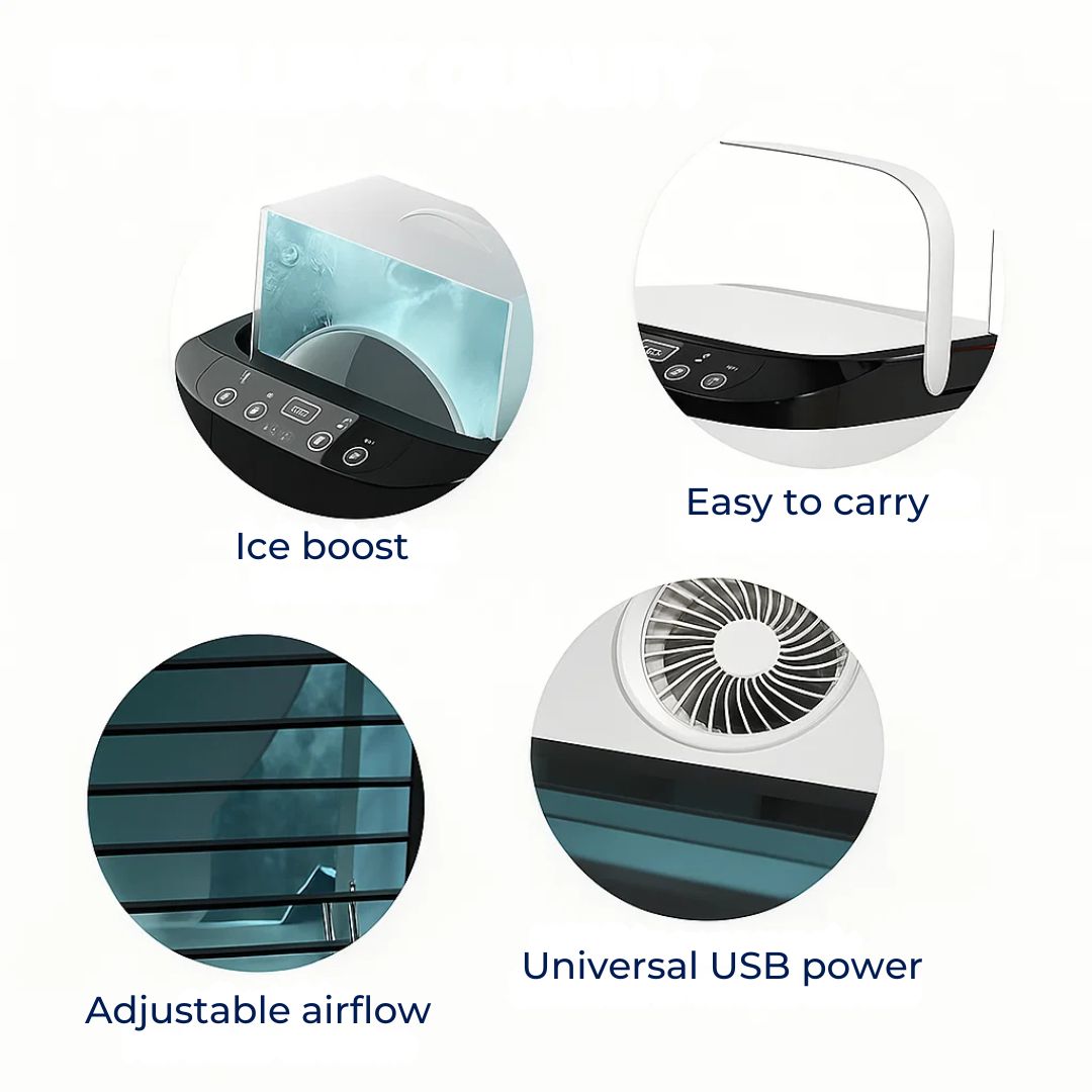 Compact 12W Cooling Fan with 900ml Water Tank – Quiet Evaporative Cooler for Small Areas