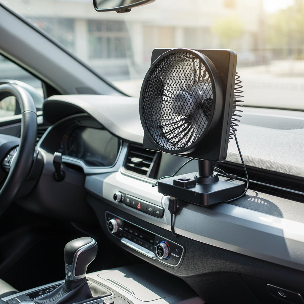 12V USB Car Fan – Portable Cooling Device with 360° Adjustable Angle