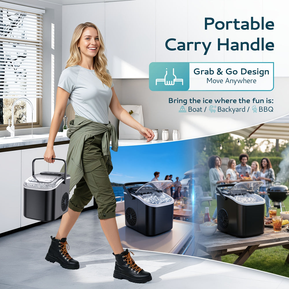 Countertop Ice Maker - Compact Portable Bullet Ice Machine for Home & Outdoors