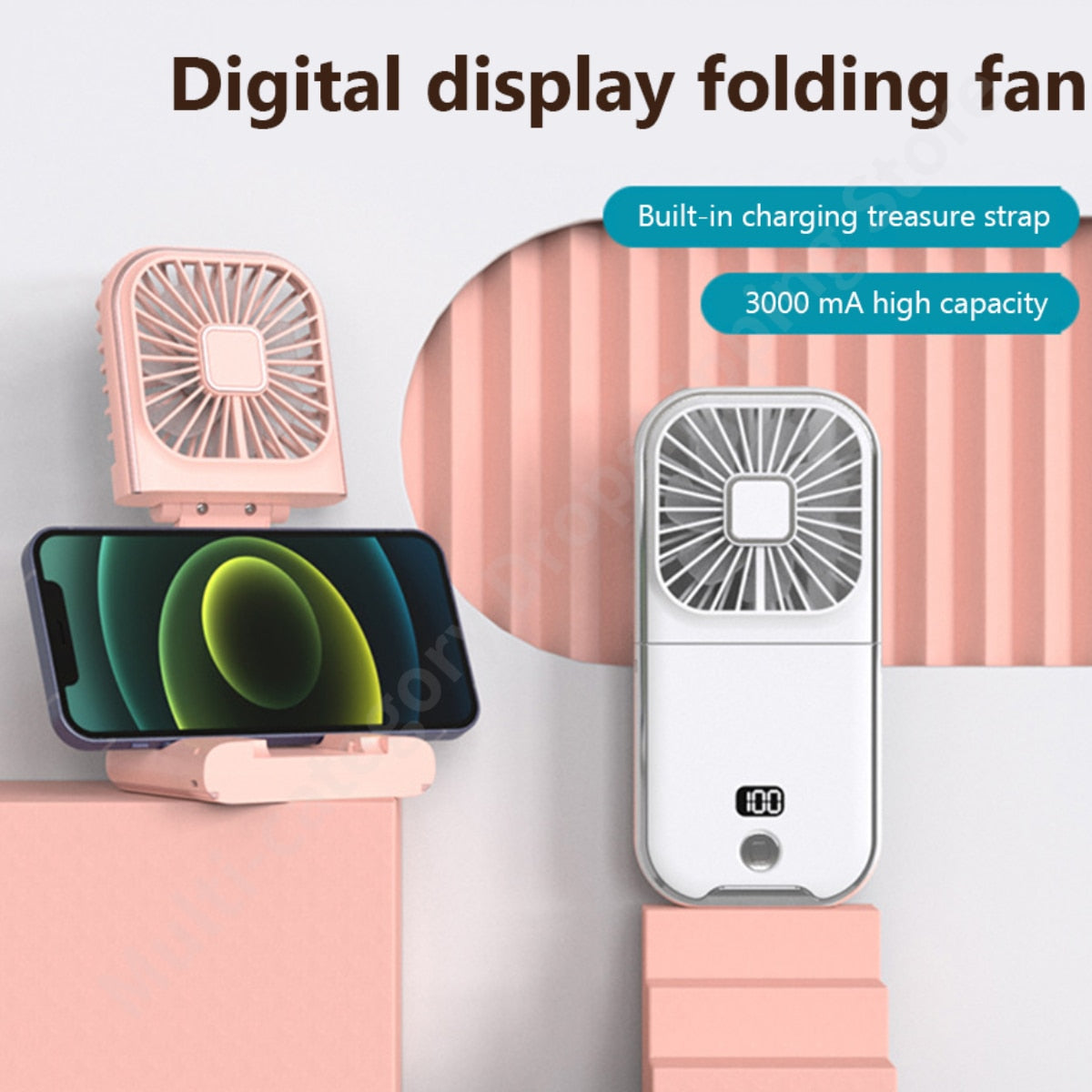 Rechargeable Battery-Powered Phone Stand with Cooling Fan for Summer Use