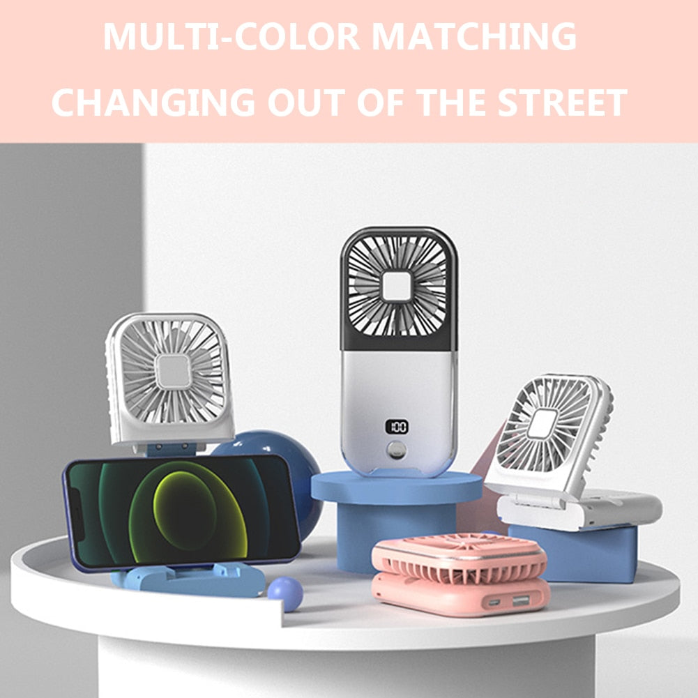 Rechargeable Battery-Powered Phone Stand with Cooling Fan for Summer Use