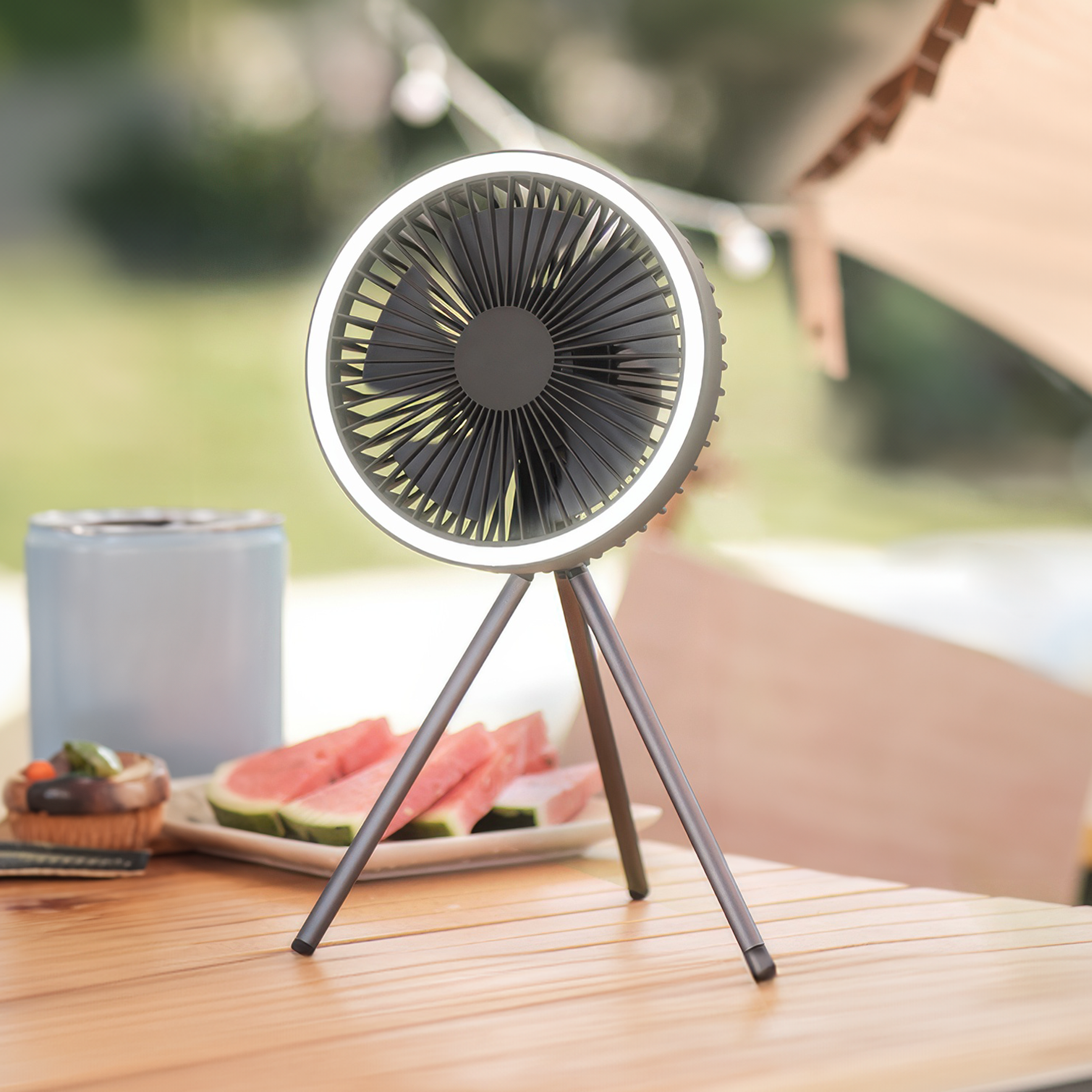 Compact Rechargeable Fan with LED Light and Power Bank – Travel Friendly