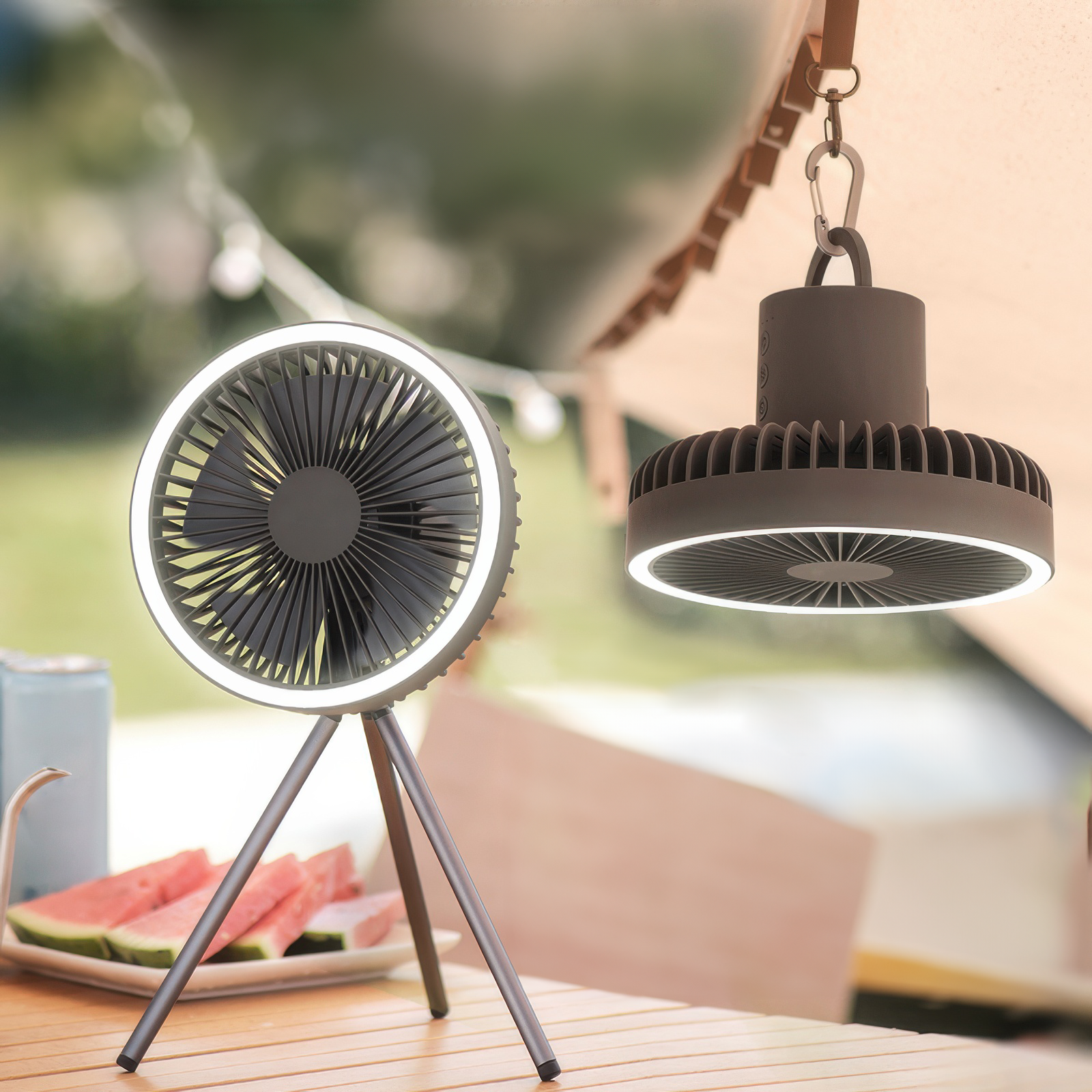 Compact Rechargeable Fan with LED Light and Power Bank – Travel Friendly