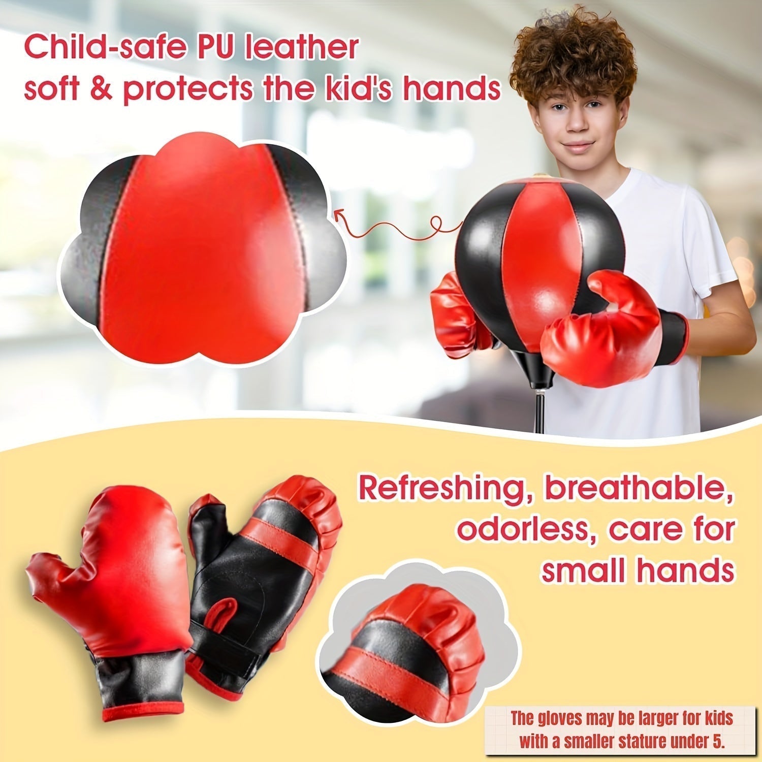 Freestanding Boxing Set for Kids | Adjustable Height | Includes Gloves | 3+ Years