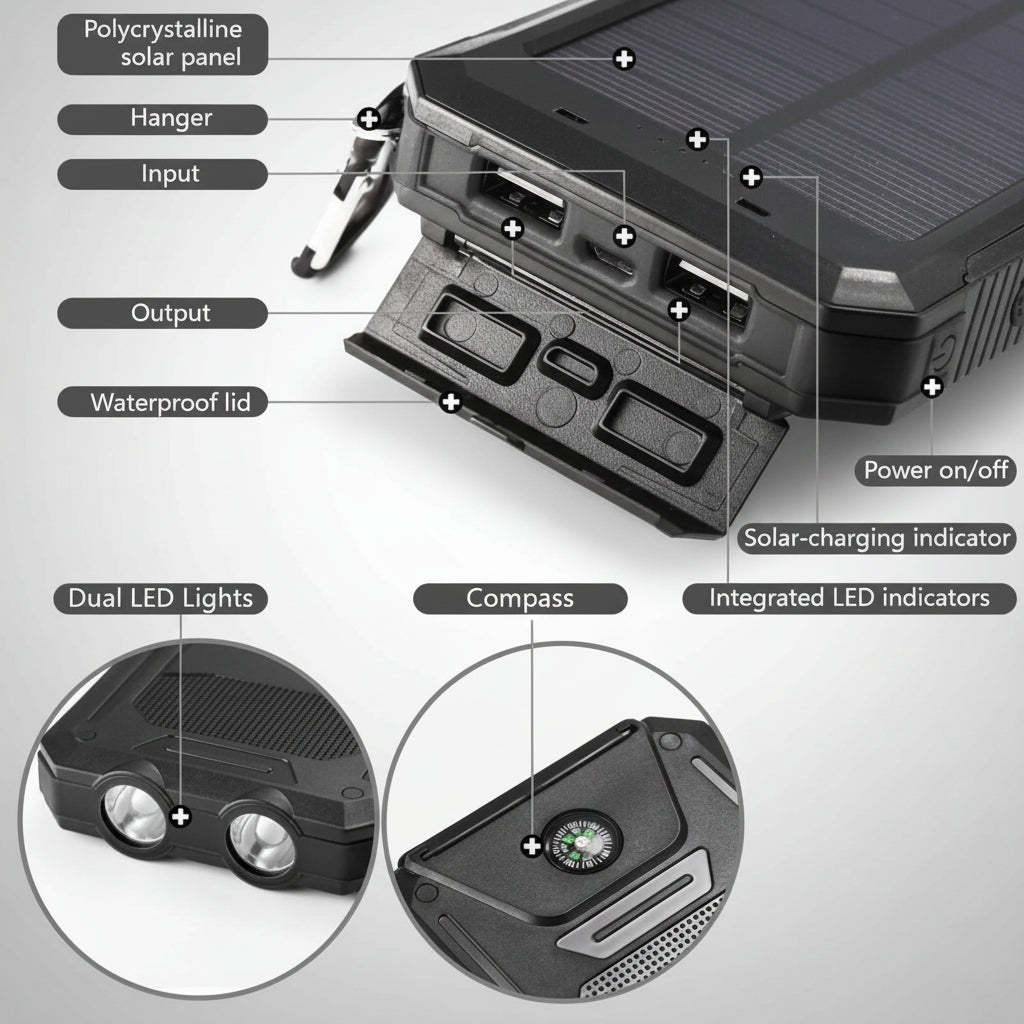 Rugged 20000mAh Solar Charger: Waterproof Power for Adventures